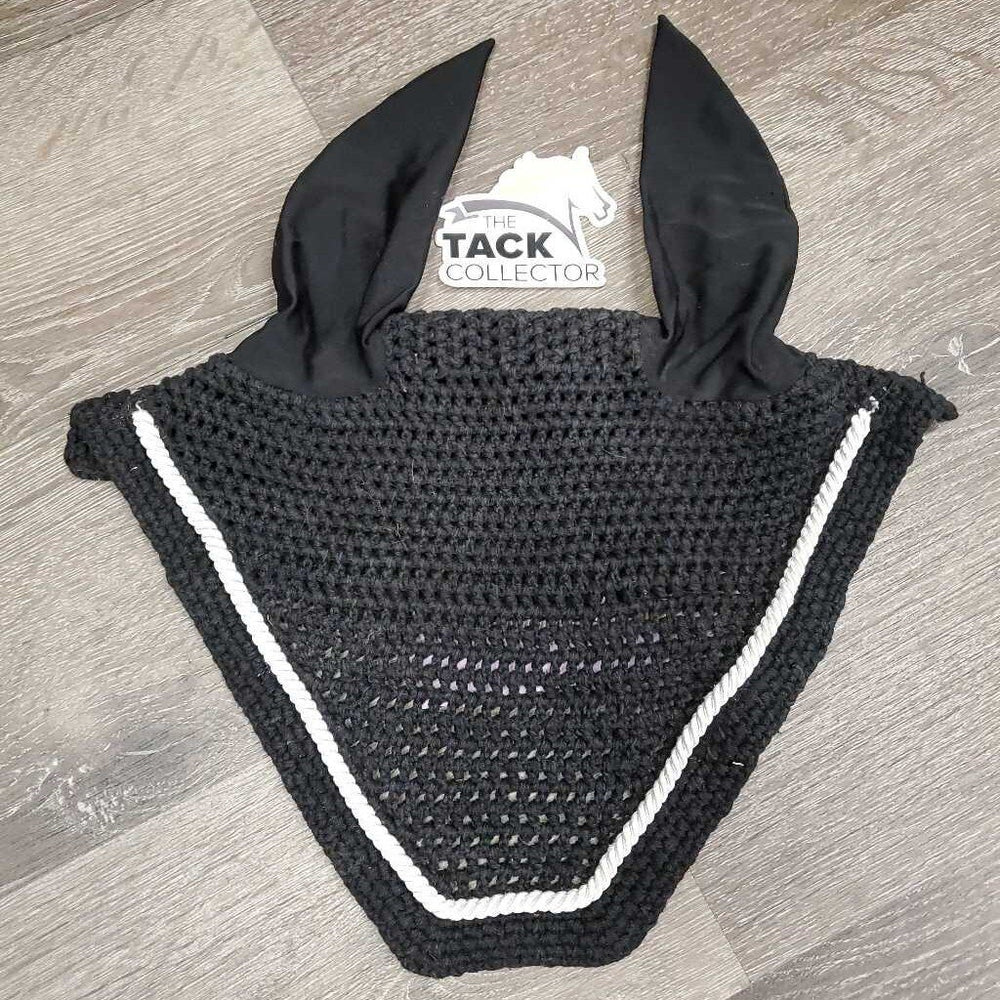 Crochet Fly Veil Ear Bonnet, 1x piping *xc/like new