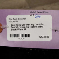 Crochet Fly Veil Ear Bonnet, 1x piping *xc/like new
