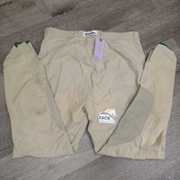 Hvy Euro Seat Breeches *gc, discolored spots, seam puckers, dingy, rubs, pills, older, stained seat & legs
