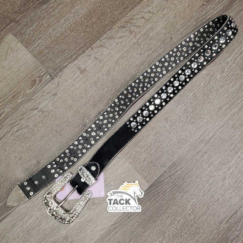 Hairy Belt Western Bling Belt, Tooled Bling Buckle *xc/like new