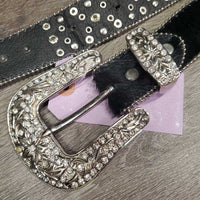 Hairy Belt Western Bling Belt, Tooled Bling Buckle *xc/like new