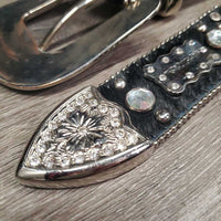 Hairy Belt Western Bling Belt, Tooled Bling Buckle *xc/like new