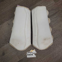Pr Closed Hind Boots, velcro *gc, rubs, stains, dingy, discolored, hair, clean & residue
