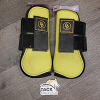 Pr Open Front Boots, velcro *vgc, clean, stains, rubs, scrapes, pilly edges