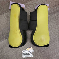 Pr Open Front Boots, velcro *vgc, clean, stains, rubs, scrapes, pilly edges