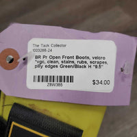 Pr Open Front Boots, velcro *vgc, clean, stains, rubs, scrapes, pilly edges
