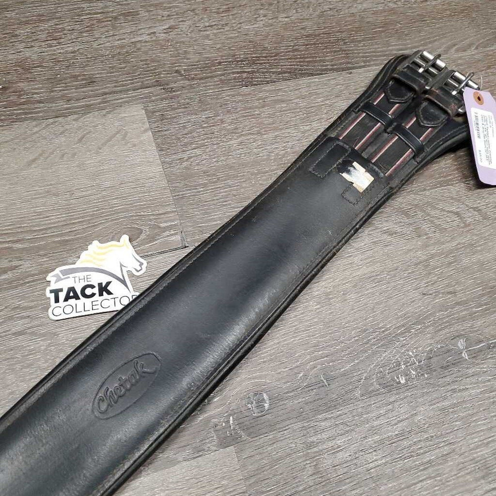 Padded Leather Dressage Girth, 1x Els *gc, stiff, hairy seams, clean & dirty/film