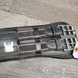 Padded Leather Dressage Girth, 1x Els *gc, stiff, hairy seams, clean & dirty/film