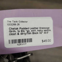 Padded Leather Dressage - Short Girth, 1x Els *gc, stiff, hairy seams, clean & dirty/film
