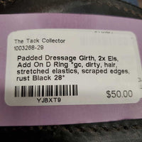 Padded Dressage Girth, 2x Els, Add On D Ring *gc, dirty, hair, stretched elastics, scraped edges, rust
