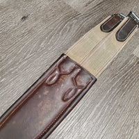 Thick Padded Girth, 2x Els *gc, dirt, stiff & discolored spots, rubs, scratches, scrapes, stains, older
