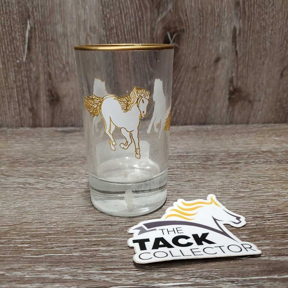Verre Highball Glass, running horses *like new, dust/dirty