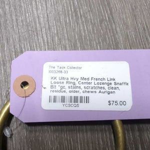 Hvy Med French Link Loose Ring, Center Lozenge Snaffle Bit *gc, stains, scratches, clean, residue, older, chews