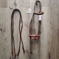 Rsd/FS Narrow Monocrown Hunter Bridle, Buckles, Rsd/FS Braided Reins *gc, clean & dirty, NO Flash, scrapes Reins: like new & mnr stains
