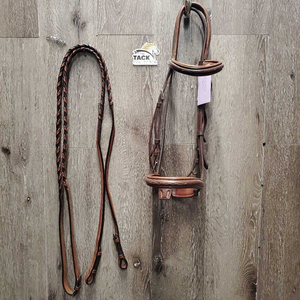 Rsd/FS Narrow Monocrown Hunter Bridle, Buckles, Rsd/FS Braided Reins *gc, clean & dirty, NO Flash, scrapes Reins: like new & mnr stains