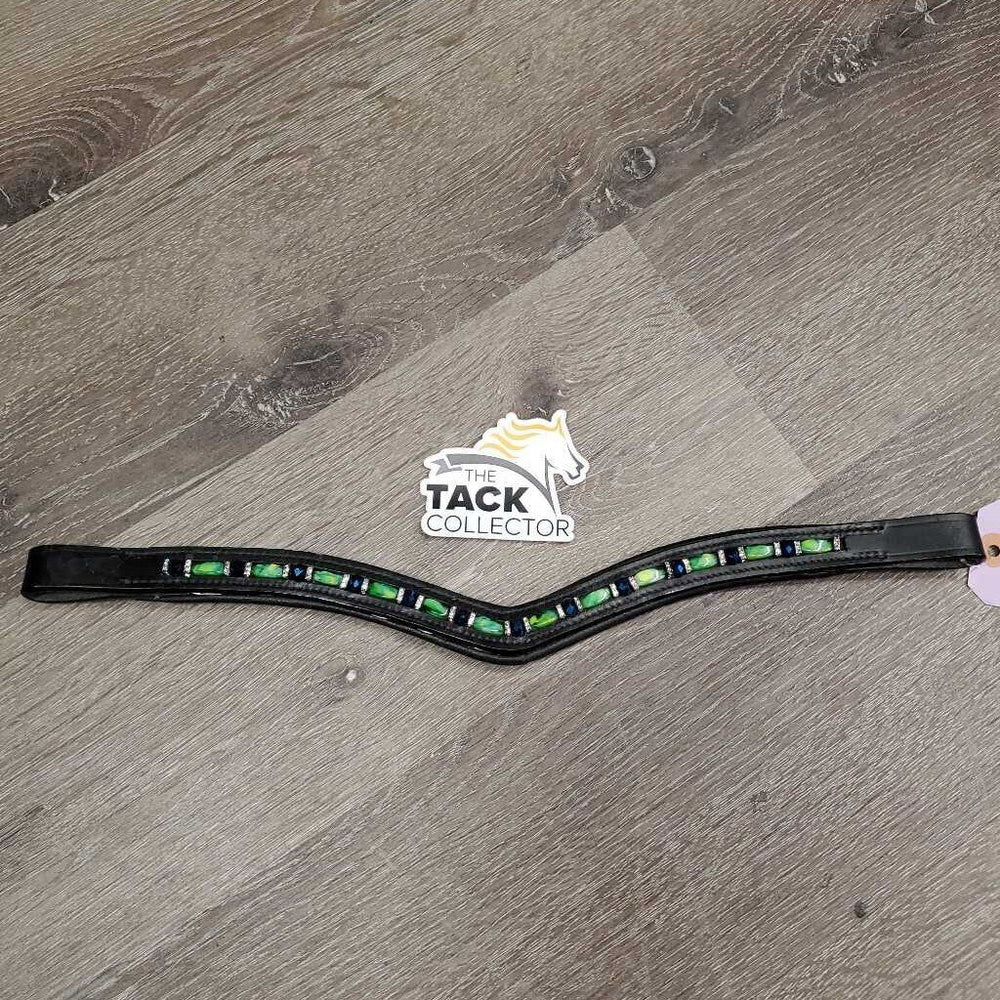'V' Wide Padded Flat Leather Bling Browband *like new
