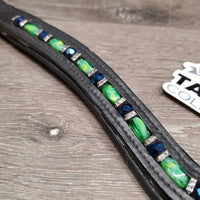 'V' Wide Padded Flat Leather Bling Browband *like new
