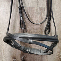 Rsd Dressage Bridle, Wide Bling Browband, Crank, Flash, Plain Reins, Buckles *new, mnr dusty, crackled end, stiff

