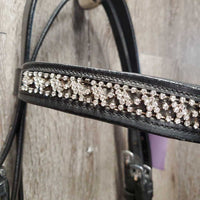 Rsd Dressage Bridle, Wide Bling Browband, Crank, Flash, Plain Reins, Buckles *new, mnr dusty, crackled end, stiff
