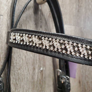 Rsd Dressage Bridle, Wide Bling Browband, Crank, Flash, Plain Reins, Buckles *new, mnr dusty, crackled end, stiff