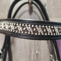 Rsd Dressage Bridle, Wide Bling Browband, Crank, Flash, Plain Reins, Buckles *new, mnr dusty, crackled end, stiff
