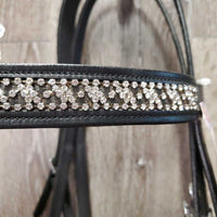 Rsd Dressage Bridle, Wide Bling Browband, Crank, Flash, Plain Reins, Buckles *new, mnr dusty, crackled end, stiff
