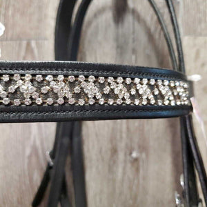 Rsd Dressage Bridle, Wide Bling Browband, Crank, Flash, Plain Reins, Buckles *new, mnr dusty, crackled end, stiff