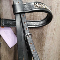 Rsd Dressage Bridle, Wide Bling Browband, Crank, Flash, Plain Reins, Buckles *new, mnr dusty, crackled end, stiff

