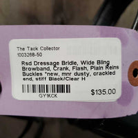 Rsd Dressage Bridle, Wide Bling Browband, Crank, Flash, Plain Reins, Buckles *new, mnr dusty, crackled end, stiff

