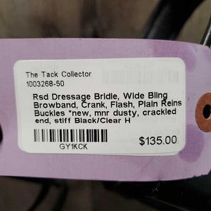 Rsd Dressage Bridle, Wide Bling Browband, Crank, Flash, Plain Reins, Buckles *new, mnr dusty, crackled end, stiff