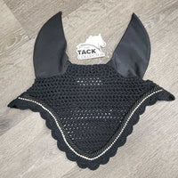 Crochet Ear Bonnet Fly Veil, bling, piping, charm *xc, clean, mnr hair, older
