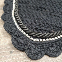 Crochet Ear Bonnet Fly Veil, bling, piping, charm *xc, clean, mnr hair, older
