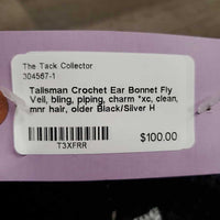 Crochet Ear Bonnet Fly Veil, bling, piping, charm *xc, clean, mnr hair, older