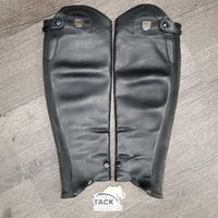Leather Half Chaps, Back Zipper, Punched Top *vgc/gc, chipped snaps, mnr dirt, rubs, creases & stretched elastic