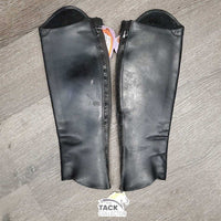 Leather Half Chaps, Back Zipper, Punched Top *vgc/gc, chipped snaps, mnr dirt, rubs, creases & stretched elastic
