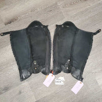 Leather Half Chaps, Back Zipper, Punched Top *vgc/gc, chipped snaps, mnr dirt, rubs, creases & stretched elastic