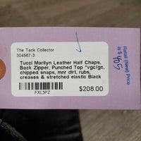 Leather Half Chaps, Back Zipper, Punched Top *vgc/gc, chipped snaps, mnr dirt, rubs, creases & stretched elastic
