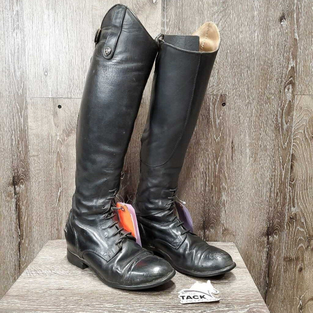 Field Boots, zips *fair, repaired, clean, v.torn, dry, stiff & cracks, faded, holey edges, rubs, scuffs