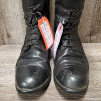 Field Boots, zips *fair, repaired, clean, v.torn, dry, stiff & cracks, faded, holey edges, rubs, scuffs
