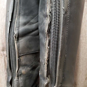 Field Boots, zips *fair, repaired, clean, v.torn, dry, stiff & cracks, faded, holey edges, rubs, scuffs