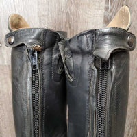 Field Boots, zips *fair, repaired, clean, v.torn, dry, stiff & cracks, faded, holey edges, rubs, scuffs