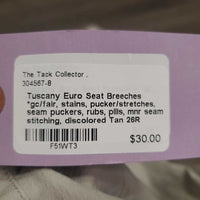 Euro Seat Breeches *gc/fair, stains, pucker/stretches, seam puckers, rubs, pills, mnr seam stitching, discolored
