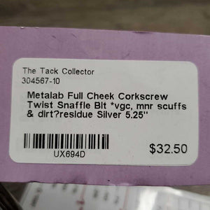 Full Cheek Corkscrew Twist Snaffle Bit *vgc, mnr scuffs & dirt?residue