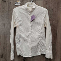 LS Show Shirt, snap collar *gc, older, pit stains, crinkled, seam puckers, dingy, puckers