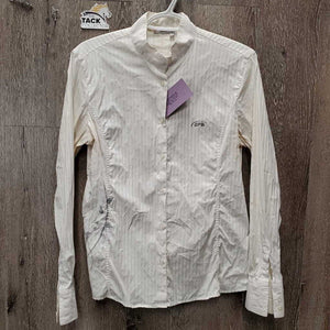 LS Show Shirt, snap collar *gc, older, pit stains, crinkled, seam puckers, dingy, puckers