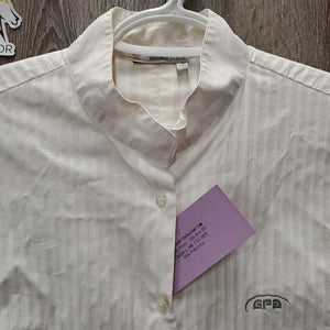 LS Show Shirt, snap collar *gc, older, pit stains, crinkled, seam puckers, dingy, puckers