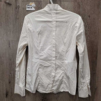 LS Show Shirt, snap collar *gc, older, pit stains, crinkled, seam puckers, dingy, puckers