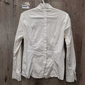 LS Show Shirt, snap collar *gc, older, pit stains, crinkled, seam puckers, dingy, puckers