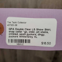 LS Show Shirt, snap collar *gc, older, pit stains, crinkled, seam puckers, dingy, puckers

