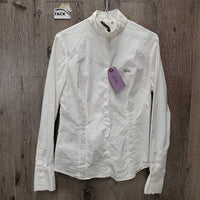 LS Show Shirt, snap collar *gc, dingy, v.crinkled, seam puckers, torn tab, older
